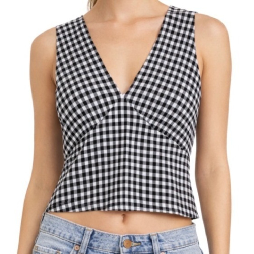 Reformation Bowie V-Neck Tank Womens Gingham Sleeveless Top Black White‎ Size M